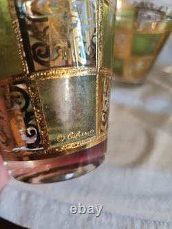 Vintage Culver Prado Green 22K Gold Double Old Fashioned Glasses Set of 6 MCM