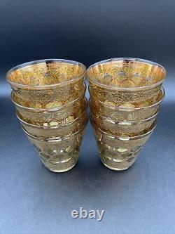 Vintage Culver Valencia 22kt Gold & Green Double Old Fashioned Glasses- Set of 8