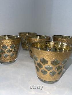 Vintage Culver Valencia Low Ball Glasses Double Old Fashioned 22K Gold set of 5