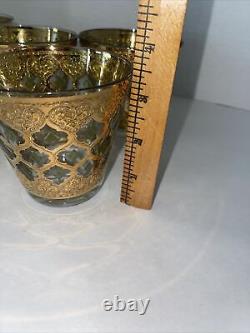 Vintage Culver Valencia Low Ball Glasses Double Old Fashioned 22K Gold set of 5
