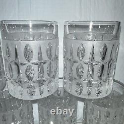 Vintage GORHAM Olive Cut Mid Century Modern Double Old Fashioned Crystal Glasses