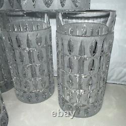 Vintage GORHAM Olive Cut Mid Century Modern Double Old Fashioned Crystal Glasses