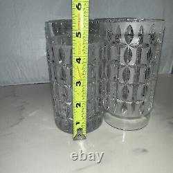 Vintage GORHAM Olive Cut Mid Century Modern Double Old Fashioned Crystal Glasses