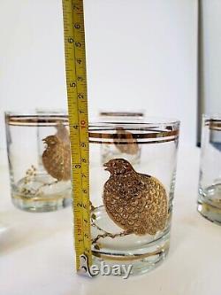 Vintage Georges Briard Double Old Fashioned Glass Barware 6 Bird on Branch Gold