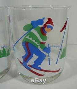 Vintage Georges Briard Set of 4 Skier Double Old Fashioned Glasses Ski Skiing