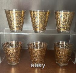 Vintage Georges Briard Spanish Gold Double Old Fashioned Slant Glasses Set Of 6