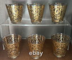 Vintage Georges Briard Spanish Gold Double Old Fashioned Slant Glasses Set Of 6