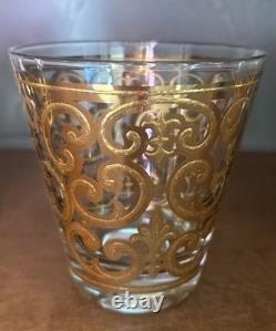 Vintage Georges Briard Spanish Gold Double Old Fashioned Slant Glasses Set Of 6