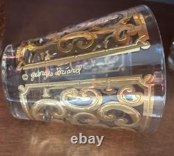 Vintage Georges Briard Spanish Gold Double Old Fashioned Slant Glasses Set Of 6