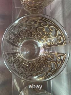 Vintage Georges Briard Spanish Gold Double Old Fashioned Slant Glasses Set Of 6