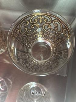 Vintage Georges Briard Spanish Gold Double Old Fashioned Slant Glasses Set Of 6