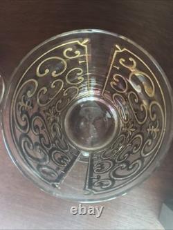 Vintage Georges Briard Spanish Gold Double Old Fashioned Slant Glasses Set Of 6
