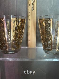 Vintage Georges Briard Spanish Gold Double Old Fashioned Slant Glasses Set Of 6