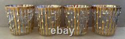 Vintage IMPERIAL GLASS Bamboo Bambu Double Old Fashioned Glasses 4pc GOLD MCM #1