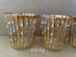 Vintage IMPERIAL GLASS Bamboo Bambu Double Old Fashioned Glasses 4pc GOLD MCM #1