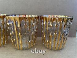Vintage IMPERIAL GLASS Bamboo Bambu Double Old Fashioned Glasses 4pc GOLD MCM #1