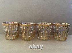 Vintage IMPERIAL GLASS Bamboo Bambu Double Old Fashioned Glasses 4pc GOLD MCM #1