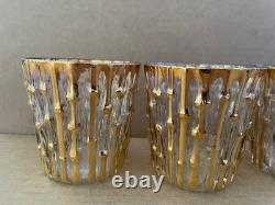 Vintage IMPERIAL GLASS Bamboo Bambu Double Old Fashioned Glasses 4pc GOLD MCM #1