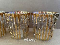 Vintage IMPERIAL GLASS Bamboo Bambu Double Old Fashioned Glasses 4pc GOLD MCM #1