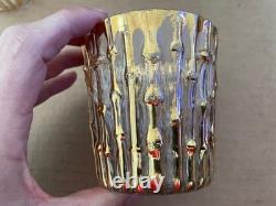Vintage IMPERIAL GLASS Bamboo Bambu Double Old Fashioned Glasses 4pc GOLD MCM #1