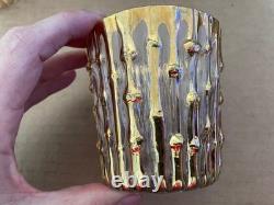 Vintage IMPERIAL GLASS Bamboo Bambu Double Old Fashioned Glasses 4pc GOLD MCM #1