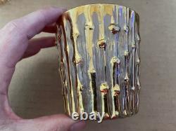 Vintage IMPERIAL GLASS Bamboo Bambu Double Old Fashioned Glasses 4pc GOLD MCM #1