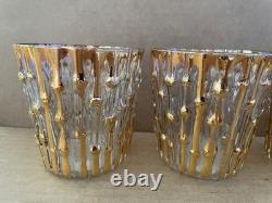Vintage IMPERIAL GLASS Bamboo Bambu Double Old Fashioned Glasses 4pc GOLD MCM #2