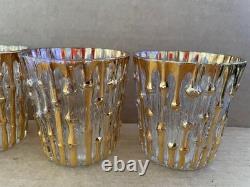 Vintage IMPERIAL GLASS Bamboo Bambu Double Old Fashioned Glasses 4pc GOLD MCM #2