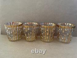 Vintage IMPERIAL GLASS Bamboo Bambu Double Old Fashioned Glasses 4pc GOLD MCM #2