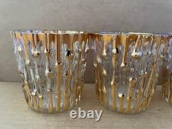 Vintage IMPERIAL GLASS Bamboo Bambu Double Old Fashioned Glasses 4pc GOLD MCM #2