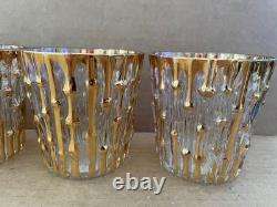 Vintage IMPERIAL GLASS Bamboo Bambu Double Old Fashioned Glasses 4pc GOLD MCM #2
