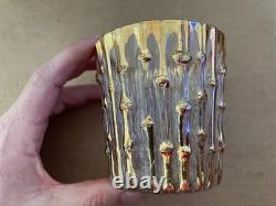 Vintage IMPERIAL GLASS Bamboo Bambu Double Old Fashioned Glasses 4pc GOLD MCM #2