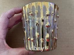 Vintage IMPERIAL GLASS Bamboo Bambu Double Old Fashioned Glasses 4pc GOLD MCM #2