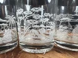 Vintage L Mauri African Safari Old Fashioned Glasses Set of 4