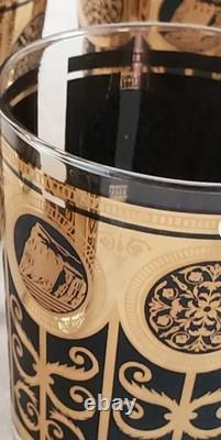 Vintage Libbey MCM Barware Double Old Fashioned Glass Black and Gold 4.5