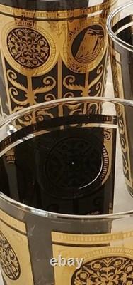 Vintage Libbey MCM Barware Double Old Fashioned Glass Black and Gold 4.5