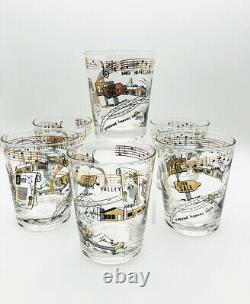 Vintage MCM 1960's Set of 6 Double Old Fashioned Cocktail Glasses Black, 22K Gld