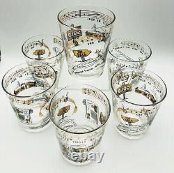 Vintage MCM 1960's Set of 6 Double Old Fashioned Cocktail Glasses Black, 22K Gld