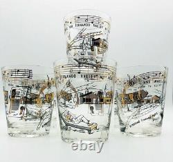 Vintage MCM 1960's Set of 6 Double Old Fashioned Cocktail Glasses Black, 22K Gld