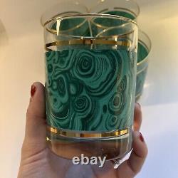 Vintage MCM Barware Malachite and Gold Double Old Fashioned Glasses Set of 4