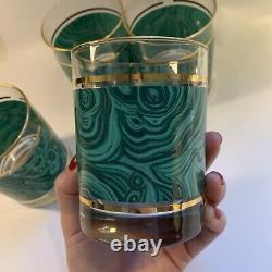 Vintage MCM Barware Malachite and Gold Double Old Fashioned Glasses Set of 4
