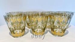 Vintage MCM Culver Valencia 22 K Double Old Fashioned Glasses X7