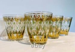 Vintage MCM Culver Valencia 22 K Double Old Fashioned Glasses X7