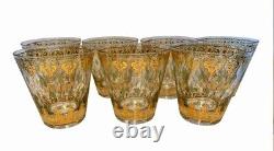 Vintage MCM Culver Valencia 22 K Double Old Fashioned Glasses X7