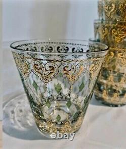 Vintage MCM Culver Valencia 22 K Double Old Fashioned Glasses X7