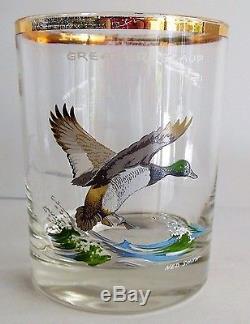 Vintage NED SMITH Waterfowl Ducks Double Old Fashioned Glasses Orvis Set of 8