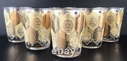 Vintage Pineapple Double Old Fashioned Tumblers 22k Gold 6 Cocktail Glasses MCM