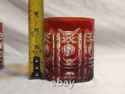 Vintage Red Flash Cut to Clear Crystal Double Old Fashioned Glasses Set of 4