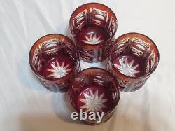 Vintage Red Flash Cut to Clear Crystal Double Old Fashioned Glasses Set of 4