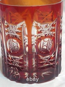 Vintage Red Flash Cut to Clear Crystal Double Old Fashioned Glasses Set of 4